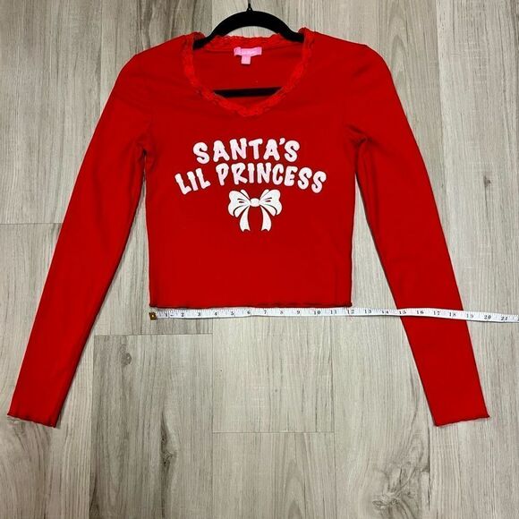 Sugar Thrillz x Dolls Kill Santa’s Lil Princess top glittery graphic sz S - Picture 11 of 14